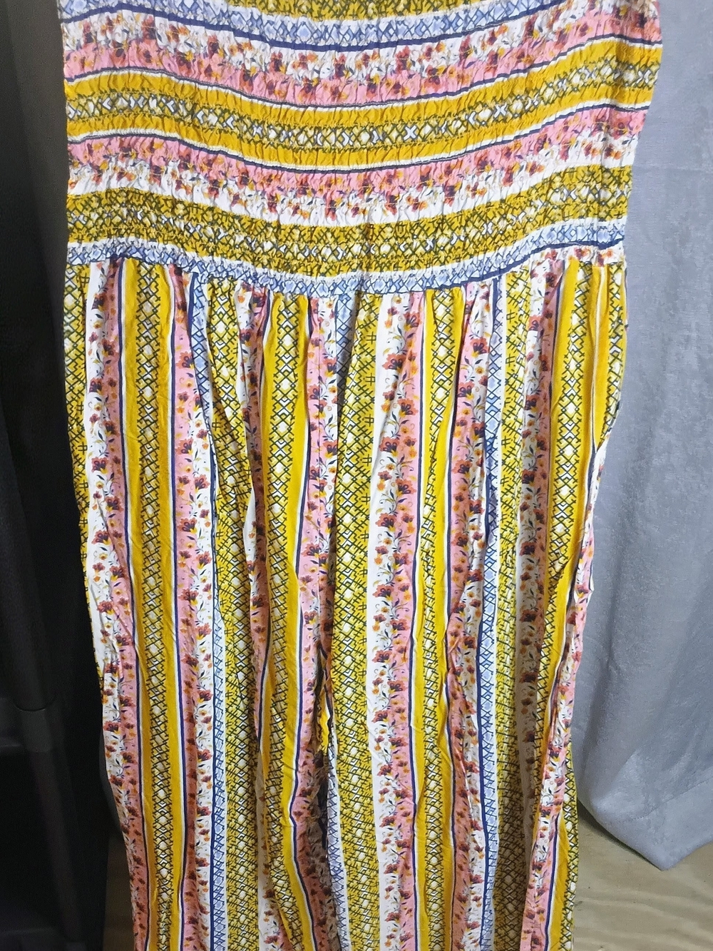 Christopher & Banks Yellow, Pink & Blue Striped Floral Jumpsuit